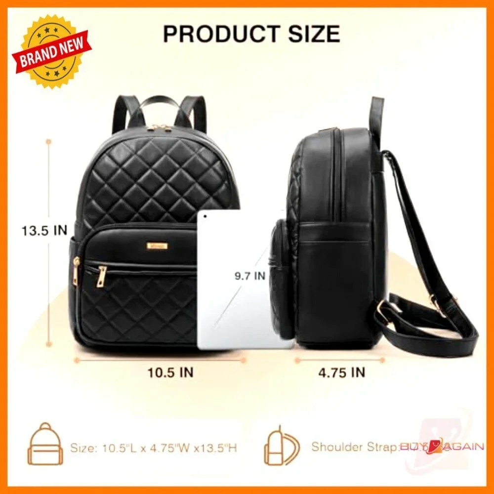 Vegan Leather Mini Backpack - Quilted Fashion Purse for Travel Work Shopping